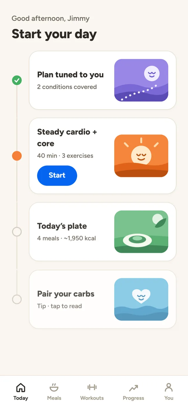 The Stride Today screen showing a daily plan